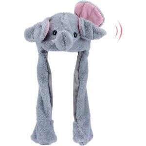 Kids Elephant Animal Hat with Ears Moving Jumping Pop Up Beating Plush Holiday
